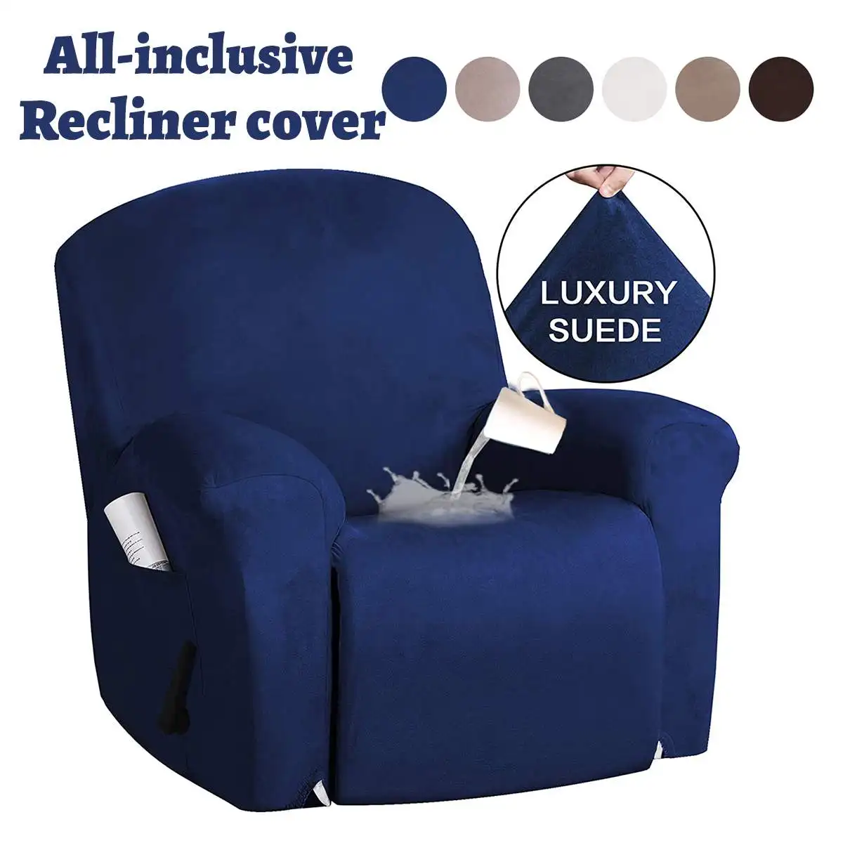 

4-в-1 Разделение дизайна из замши, стилеты, большие размеры стрейч чехол для кресла эластичный кресло чехол с боковой карман моющиеся диван п...