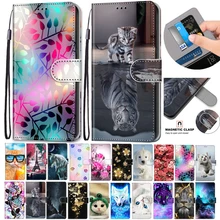 Flip Leather Case For Alcatel 1B 1A 2020 Fundas 3D Wallet Card Holder Stand Book Cover Cat Dog Painted Coque Capa Flower