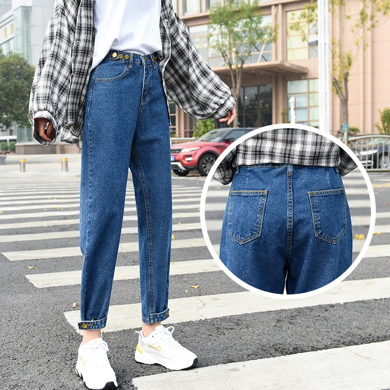 2020 Women Vintage Loose Jeans Lady Plus Size XS-3XL Slim Studded Pants Students High Waist Straight Baggy Punk Dad Blue Trouser
2020 Women Vintage Loose Jeans Lady Plus Size XS-3XL Slim Studded Pants Students High Waist Straight Baggy Punk Dad Blue Trouser
