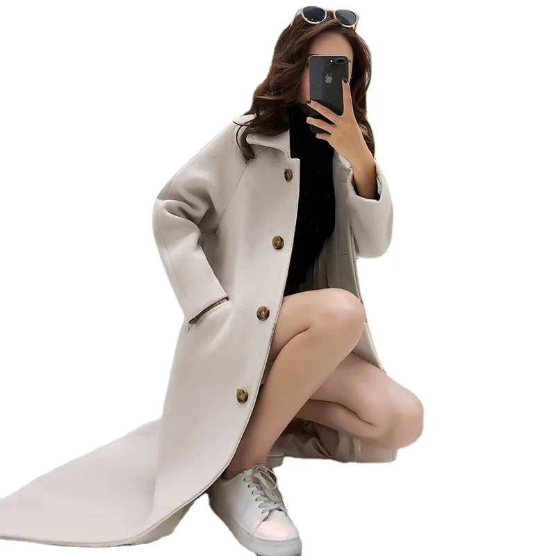 Quality 2021 Fall Lapel Women Woolen Long Coat Long Sleeve Single Breasted Pocket Lady Solid Color Temperament Elegant Clothing
Quality 2021 Fall Lapel Women Woolen Long Coat Long Sleeve Single Breasted Pocket Lady Solid Color Temperament Elegant Clothing