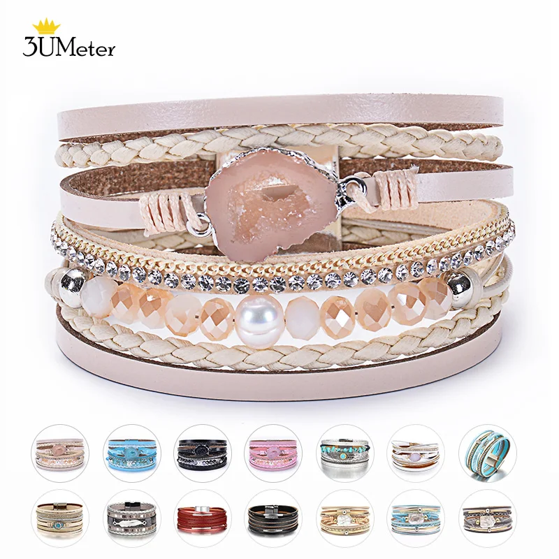 Fashion Pearl Wrap Bracelet Boho Multilayer Leather Bracelet Natural Crystal Beads Rhinestone Bracelets Bangle for Women Gifts
Fashion Pearl Wrap Bracelet Boho Multilayer Leather Bracelet Natural Crystal Beads Rhinestone Bracelets Bangle for Women Gifts