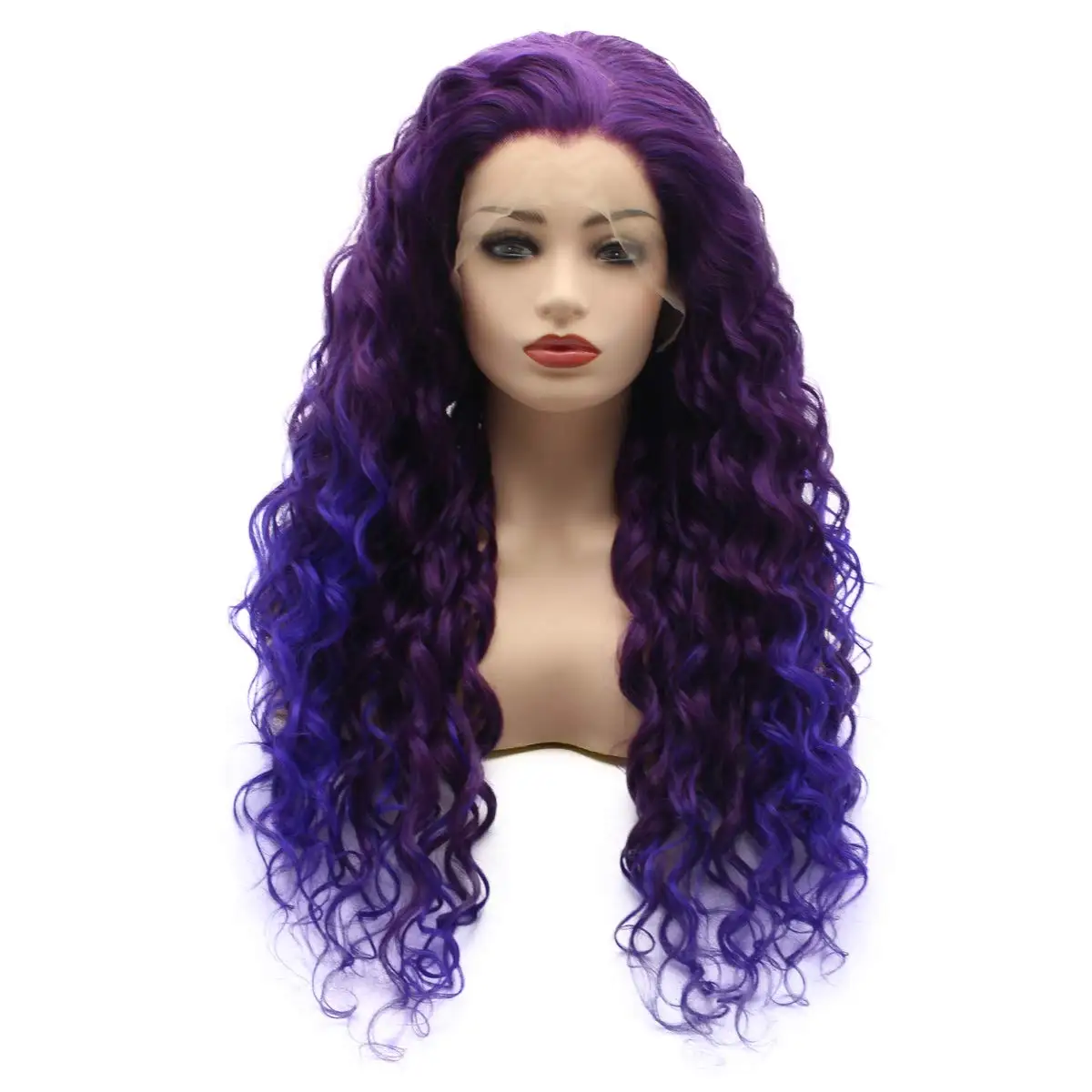 

Jeelion Hair Curly Long 26inch Purple Root Light Purple Ombre Half Hand Tied Heavy Density Synthetic Lace Front Wigs