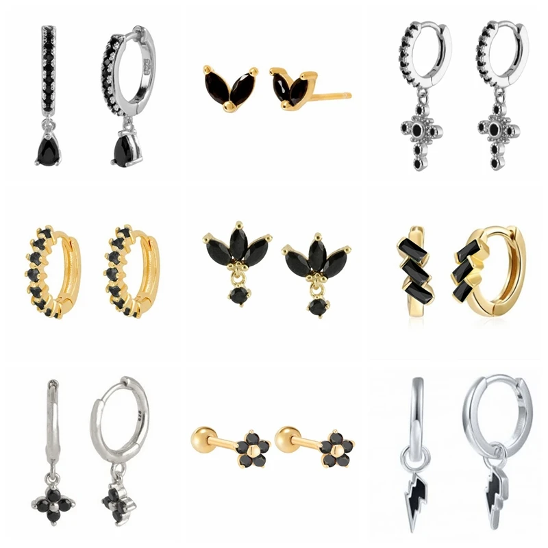 Aide 925 Sterling Silver Black Cubic Zirconia Series Hoop Earrings With Crystal Moon Cross Charm For Women Party Huggie Earrings 
Aide 925 Sterling Silver Black Cubic Zirconia Series Hoop Earrings With Crystal Moon Cross Charm For Women Party Huggie Earrings