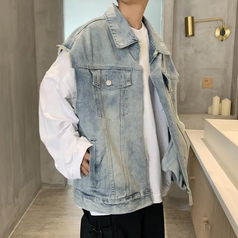 Spring and autumn sleeveless coat men's fashion brand loose Hong Kong Style denim vest plus oversized couple's jacket
Spring and autumn sleeveless coat men's fashion brand loose Hong Kong Style denim vest plus oversized couple's jacket