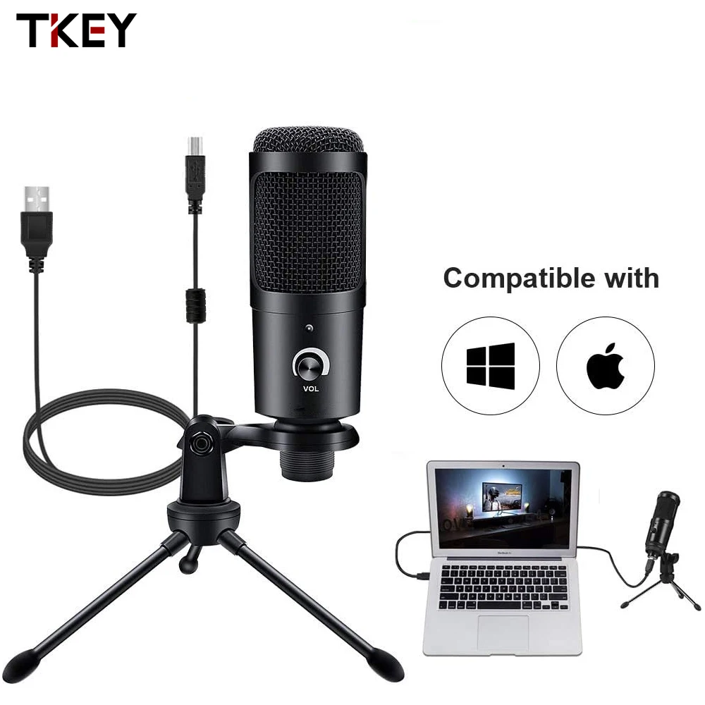 

USB Microphone Condenser MIC Desktop for Laptop PC Computer for Recording Streaming Online Meeting Singing Live Tripod Mikrofon