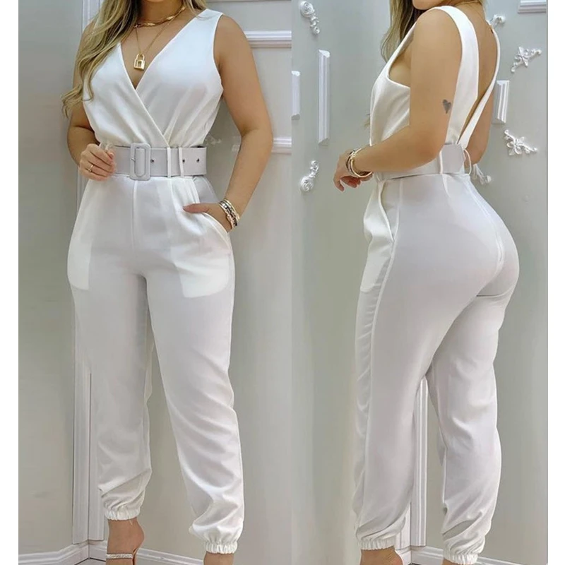 Wepbel Straight Trousers-without Belt Summer Jumpsuits V-neck Women Jumpsuits Solid Color Sleeveless High Waist Jumpsuits
Wepbel Straight Trousers-without Belt Summer Jumpsuits V-neck Women Jumpsuits Solid Color Sleeveless High Waist Jumpsuits
