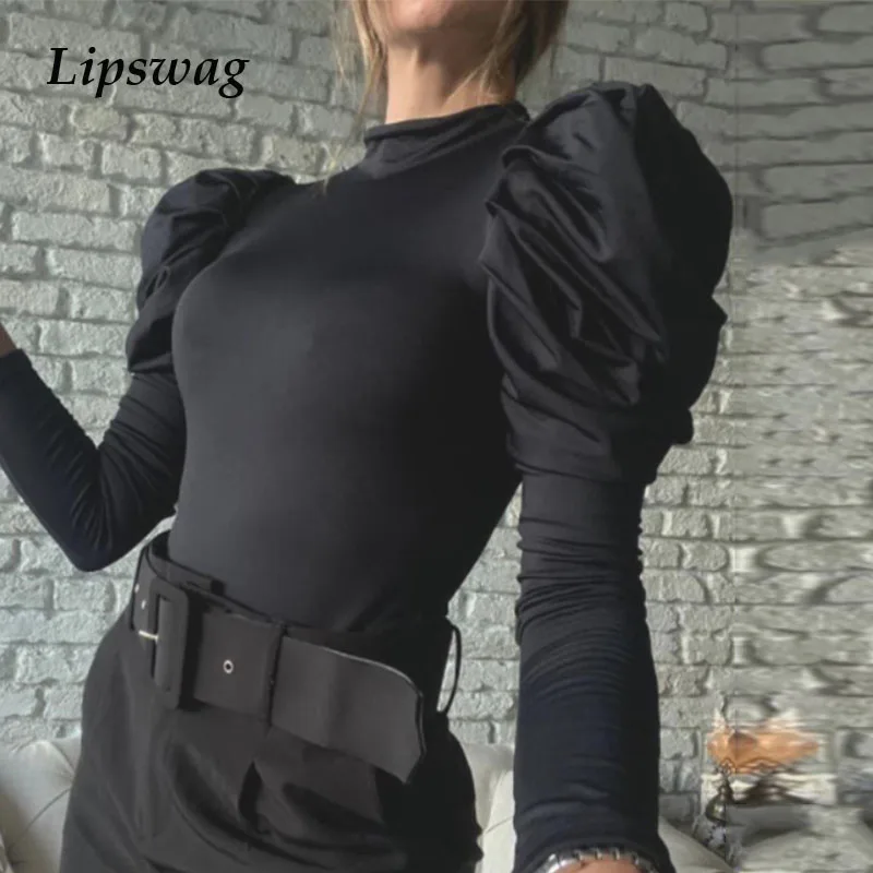 Elegant Draped Puff Sleeve Shirt Blusa Office Lady Half-Turtleneck Slim Shirt Tops Spring New Sexy Women Pullover Bodycon Blouse 
Elegant Draped Puff Sleeve Shirt Blusa Office Lady Half-Turtleneck Slim Shirt Tops Spring New Sexy Women Pullover Bodycon Blouse