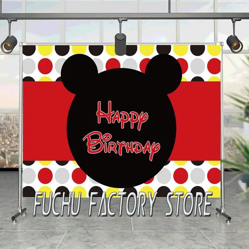 

Disney Mickey Minnie Mouse Photo Backdrop Theme Birthday Baby Shower Colorful Dots Child Party Banner Background Photozone Vinyl