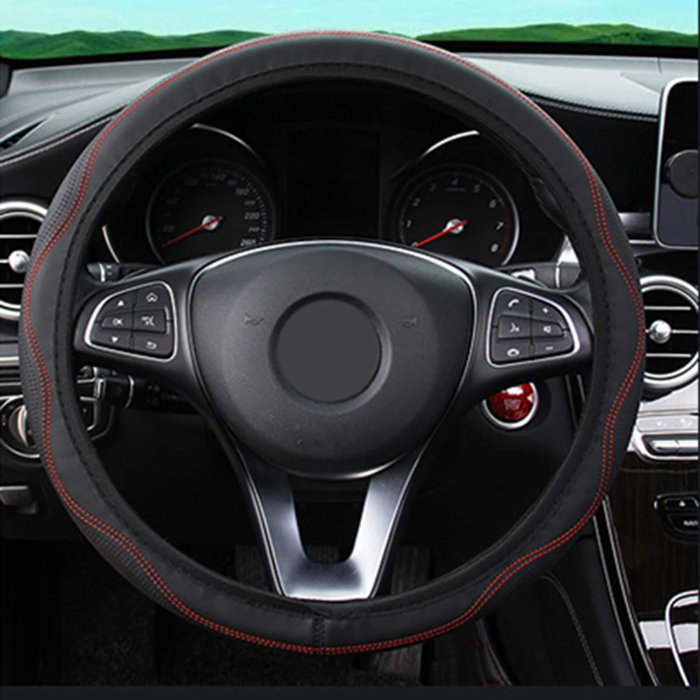 PU Leather Car Steering Wheel Cover Good Grip Parts Accessories Comfortable Four seasons Black and Red
PU Leather Car Steering Wheel Cover Good Grip Parts Accessories Comfortable Four seasons Black and Red