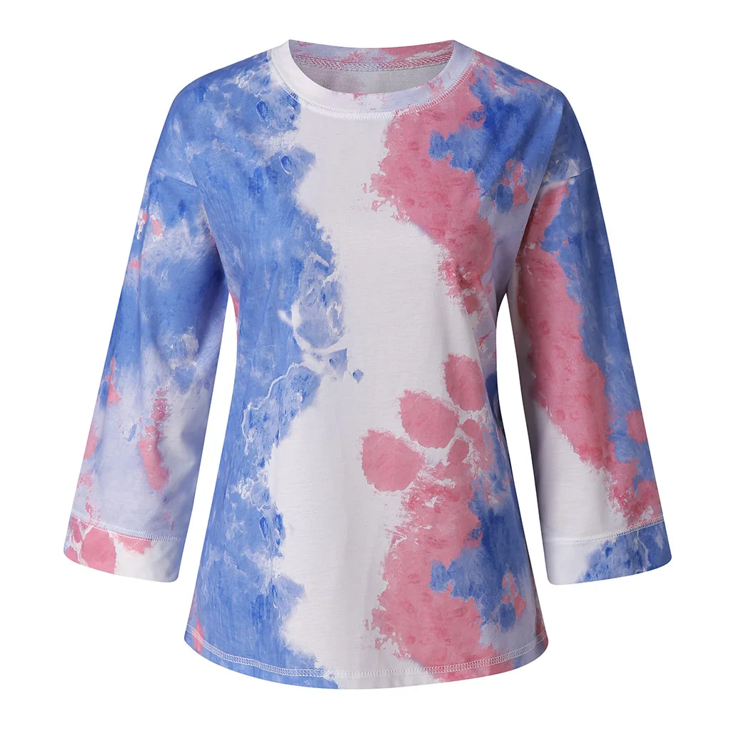 Autumn and winter new tie dyed top printed round neck bat sleeve loose T-shirt for women
Autumn and winter new tie dyed top printed round neck bat sleeve loose T-shirt for women