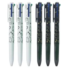 2 Pcs 4 In 1 Four-Color Black and White Cat Multicolor Ballpoint Pen Lovely Office Student Stationery Supplies
