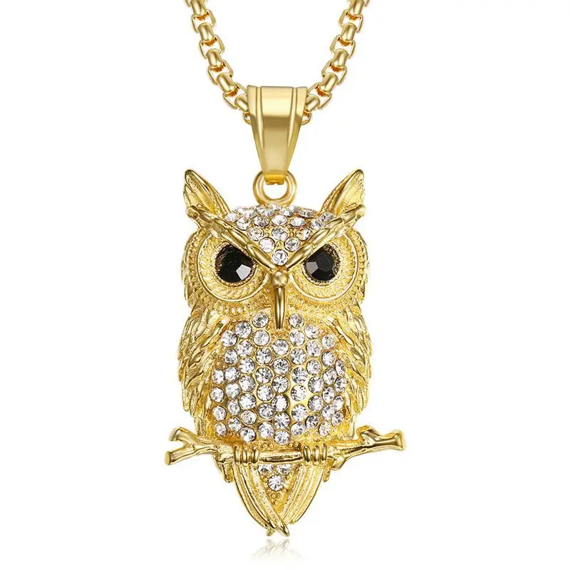 Hip Hop Iced Out Owl Pendant & Chains For Men Gold Color Stainless Steel Animal Necklaces Male Bling Jewelry Dropshipping
Hip Hop Iced Out Owl Pendant & Chains For Men Gold Color Stainless Steel Animal Necklaces Male Bling Jewelry Dropshipping