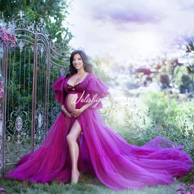 Hot Sale Ruffled Tulle Maternity Dresses Women Front Open Long Tulle Robes For Photography Custom Made Vestidos de maternidad
Hot Sale Ruffled Tulle Maternity Dresses Women Front Open Long Tulle Robes For Photography Custom Made Vestidos de maternidad