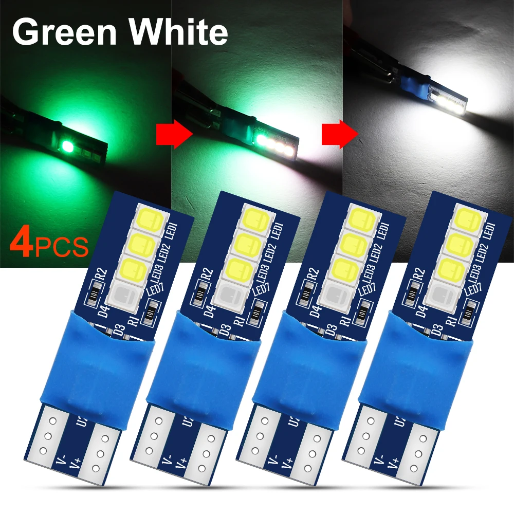 

4pcs W5W T10 168 194 LED Bulb 2835 SMD Green White Car Wedge Interior Dome Reading Light Auto Width Clearance License Plate Lamp