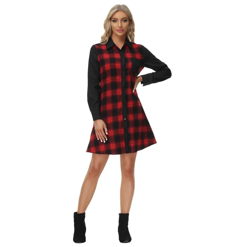 Women Plaid Contrast Fabric Pocket Decorated Shirt Dresses Long Sleeve Lapel Collar Button-up A-Line Dress
Women Plaid Contrast Fabric Pocket Decorated Shirt Dresses Long Sleeve Lapel Collar Button-up A-Line Dress