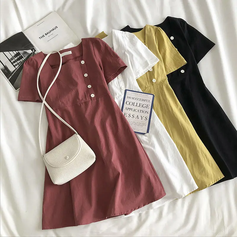 Dress Women Button Minimalist Simple Retro Solid Summer Midi Dresses Trendy Daily Casual Female Clothing Harajuku Short Sleeve
Dress Women Button Minimalist Simple Retro Solid Summer Midi Dresses Trendy Daily Casual Female Clothing Harajuku Short Sleeve