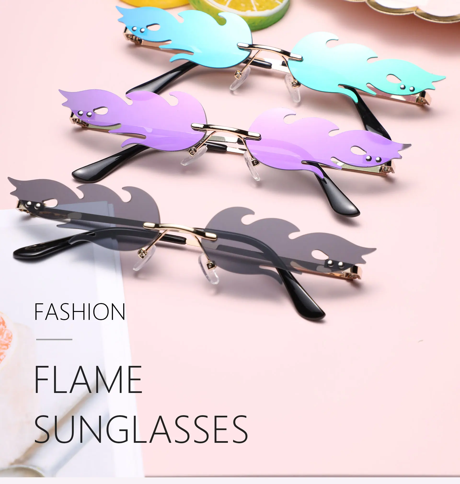 Luxury Fashion Fire Flame Sunglasses Women Rimless Wave Sun Glasses Metal Shades For Women Vintage Mirror Eyewear UV400 Lunettes
Luxury Fashion Fire Flame Sunglasses Women Rimless Wave Sun Glasses Metal Shades For Women Vintage Mirror Eyewear UV400 Lunettes