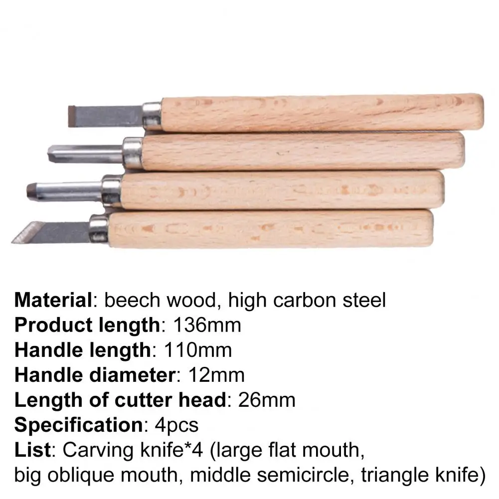 4Pcs Engraving Chisels Rust-proof Good Toughness SK5 High Carbon Steel Beech Wood Carving Tool Assortment for Detailed Sculpture
4Pcs Engraving Chisels Rust-proof Good Toughness SK5 High Carbon Steel Beech Wood Carving Tool Assortment for Detailed Sculpture