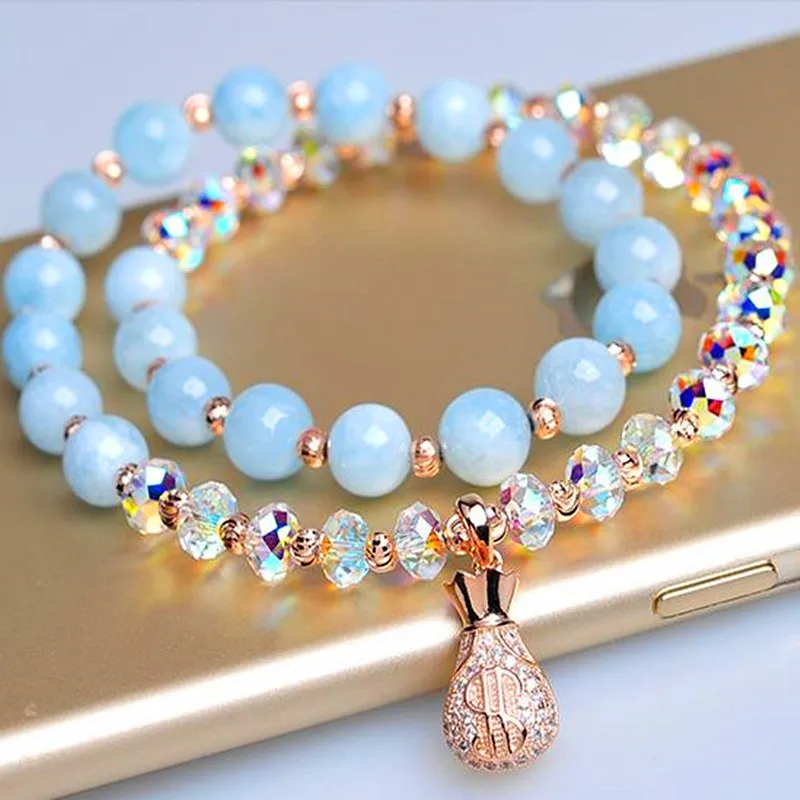 Korean version of the new ocean mystery natural aquamarine crystal woman bracelet jewelry wholesale 
Korean version of the new ocean mystery natural aquamarine crystal woman bracelet jewelry wholesale