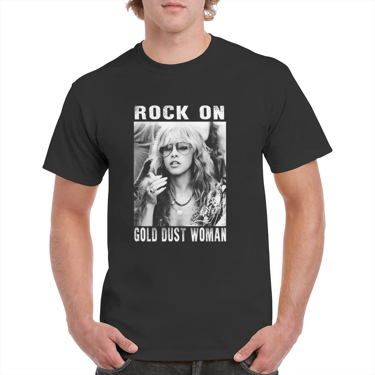 Rock On Gold Dust Woman Stevie Nicks graphics T-Shirt 100% Cotton Tops Female/Man T-Shirt Unisex Black and white
Rock On Gold Dust Woman Stevie Nicks graphics T-Shirt 100% Cotton Tops Female/Man T-Shirt Unisex Black and white