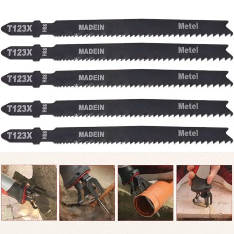 5pcs Saw Blades T123X 4 Inch High Carbon Steel T-Shank Jigsaw Blades Set For Metal Pipes Wood Cutting High Hardness Durable
5pcs Saw Blades T123X 4 Inch High Carbon Steel T-Shank Jigsaw Blades Set For Metal Pipes Wood Cutting High Hardness Durable