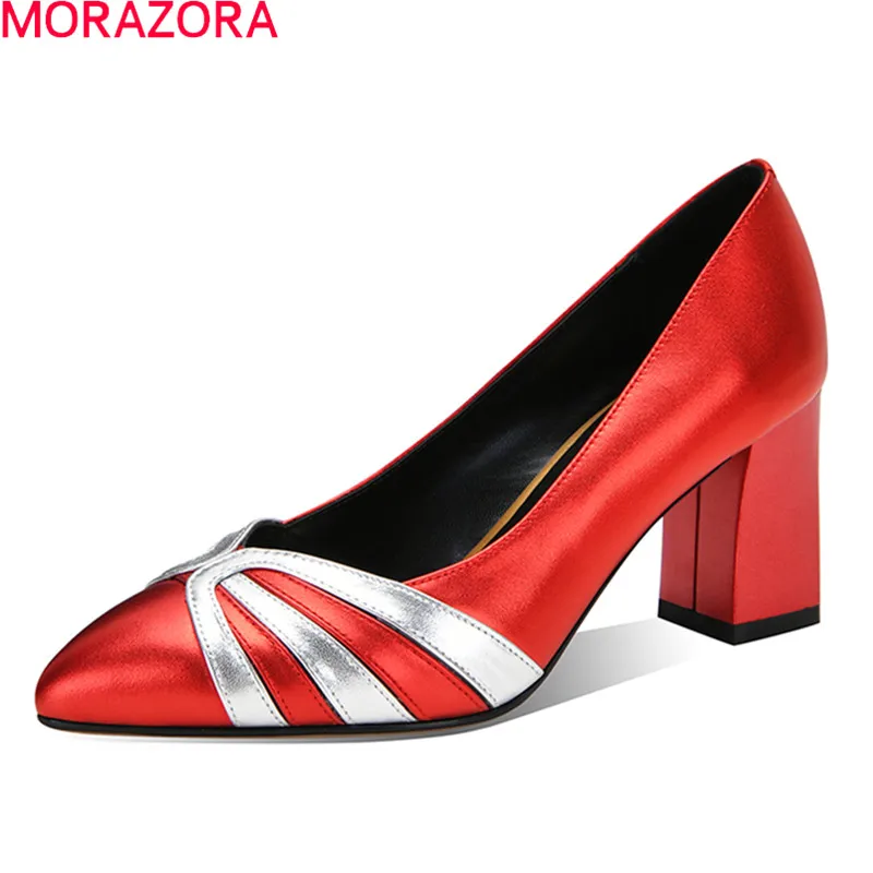 Женские туфли из натуральной кожи MORAZORA, черные или белые вечерние туфли из натуральной кожи на высоком каблуке, с острым носком, лето 2019 
Женские туфли из натуральной кожи MORAZORA, черные или белые вечерние туфли из натуральной кожи на высоком каблуке, с острым носком, лето 2019