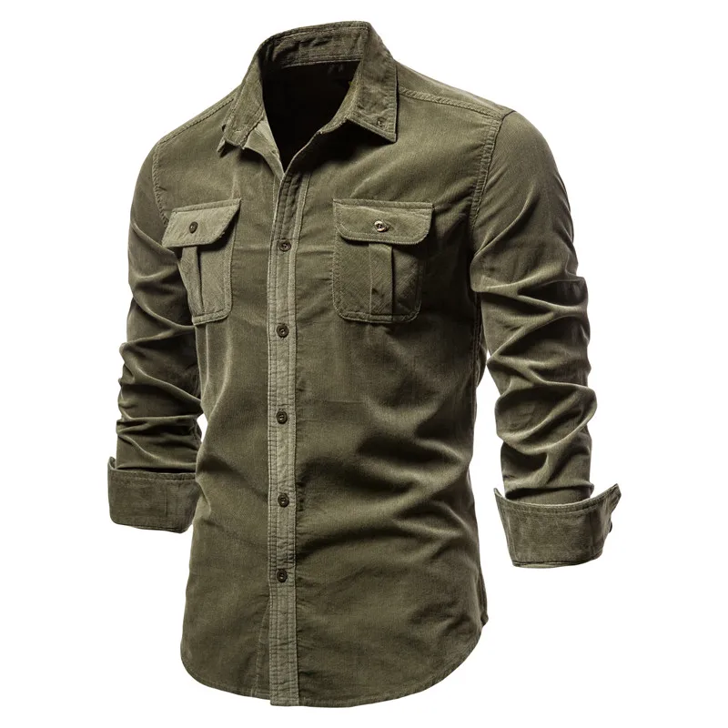 

Рубашка AIOPESON Мужская Вельветовая, Повседневная блуза из 100% хлопка, однотонная приталенная, с отложным воротником, модная сорочка, осень