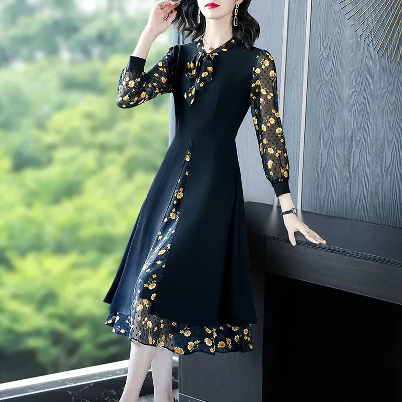 Fake Two Piece Vintage Split Floral Dress Women Big Size Spliced Print Slim Casual A-Line Dress Mom Elegant Midi Party Dresses 
Fake Two Piece Vintage Split Floral Dress Women Big Size Spliced Print Slim Casual A-Line Dress Mom Elegant Midi Party Dresses