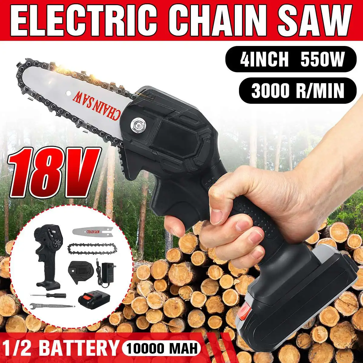 4 Inch Electric Saw Pruning ChainSaw Cordless Garden Tree Logging Trimming Saw Woodworking Cutter Power Tools Kits
4 Inch Electric Saw Pruning ChainSaw Cordless Garden Tree Logging Trimming Saw Woodworking Cutter Power Tools Kits