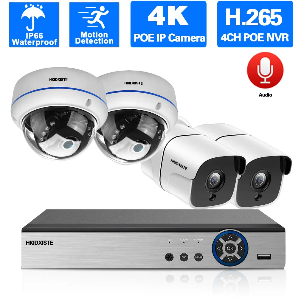 

Камера видеонаблюдения системы безопасности 4K 4CH POE NVR Kit Outdoor Waterproof Audio Night Vision Video видеонаблюдение POE IP Camera System Set
