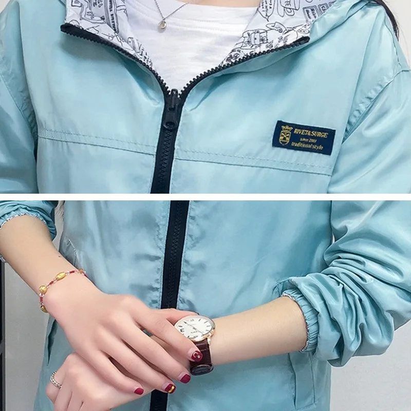 Spring Autumn Fashion women Bomber women Jacket Pocket Zipper Hooded Two Side Wear Outwear Loose Plus Size Windbreaker Famale
Spring Autumn Fashion women Bomber women Jacket Pocket Zipper Hooded Two Side Wear Outwear Loose Plus Size Windbreaker Famale