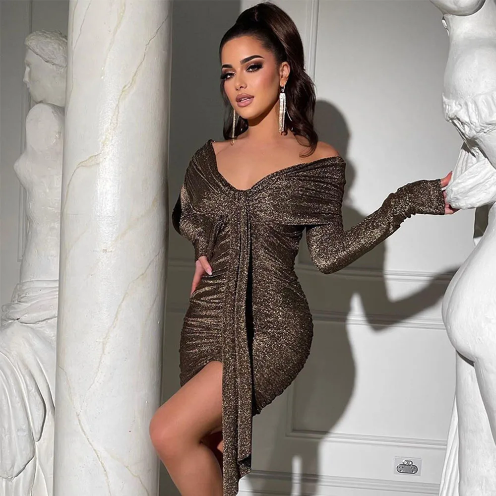 Yeinchy Sexy women Long Sleeve Folds ribbon Slim Mini party bodycon Dress fe3002 
Yeinchy Sexy women Long Sleeve Folds ribbon Slim Mini party bodycon Dress fe3002
