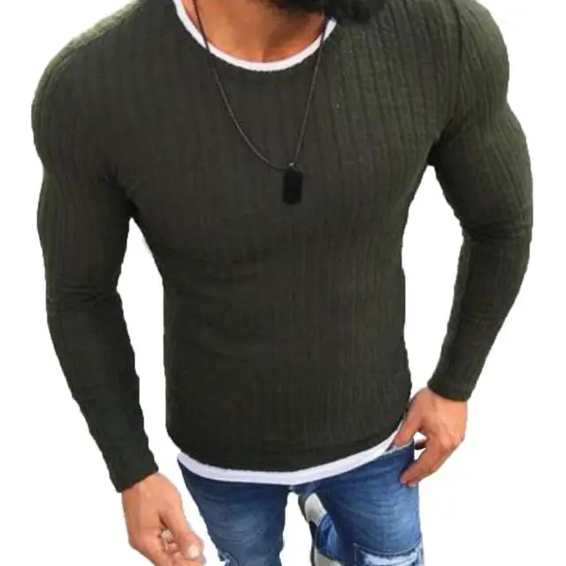Мужской повседневный трикотажный свитер, облегающий пуловер с длинными рукавами и круглым вырезом, 2021 
Мужской повседневный трикотажный свитер, облегающий пуловер с длинными рукавами и круглым вырезом, 2021