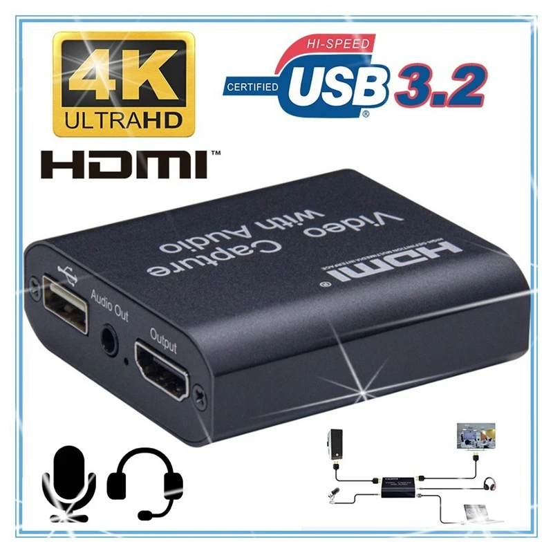 1080P 4K HDMI Video Capture Device HDMI to USB 3.0 Video Capture Card with 3.5mm Stereo Output for PC OBS Live Broadcast 
1080P 4K HDMI Video Capture Device HDMI to USB 3.0 Video Capture Card with 3.5mm Stereo Output for PC OBS Live Broadcast