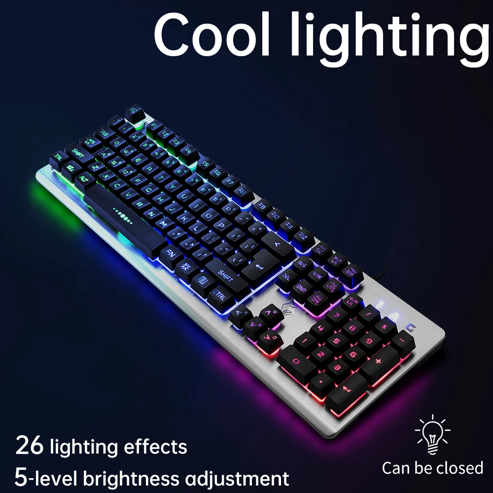 104-key wired USB interface gaming keyboard K002, support key conflict-free cool luminous gaming keyboard
104-key wired USB interface gaming keyboard K002, support key conflict-free cool luminous gaming keyboard