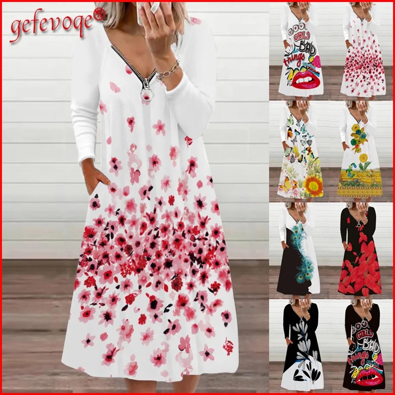 Женское платье с длинным рукавом, Повседневное платье средней длины с цветочным принтом в стиле Харадзюку, одежда для женщин на осень 2021 
Женское платье с длинным рукавом, Повседневное платье средней длины с цветочным принтом в стиле Харадзюку, одежда для женщин на осень 2021
