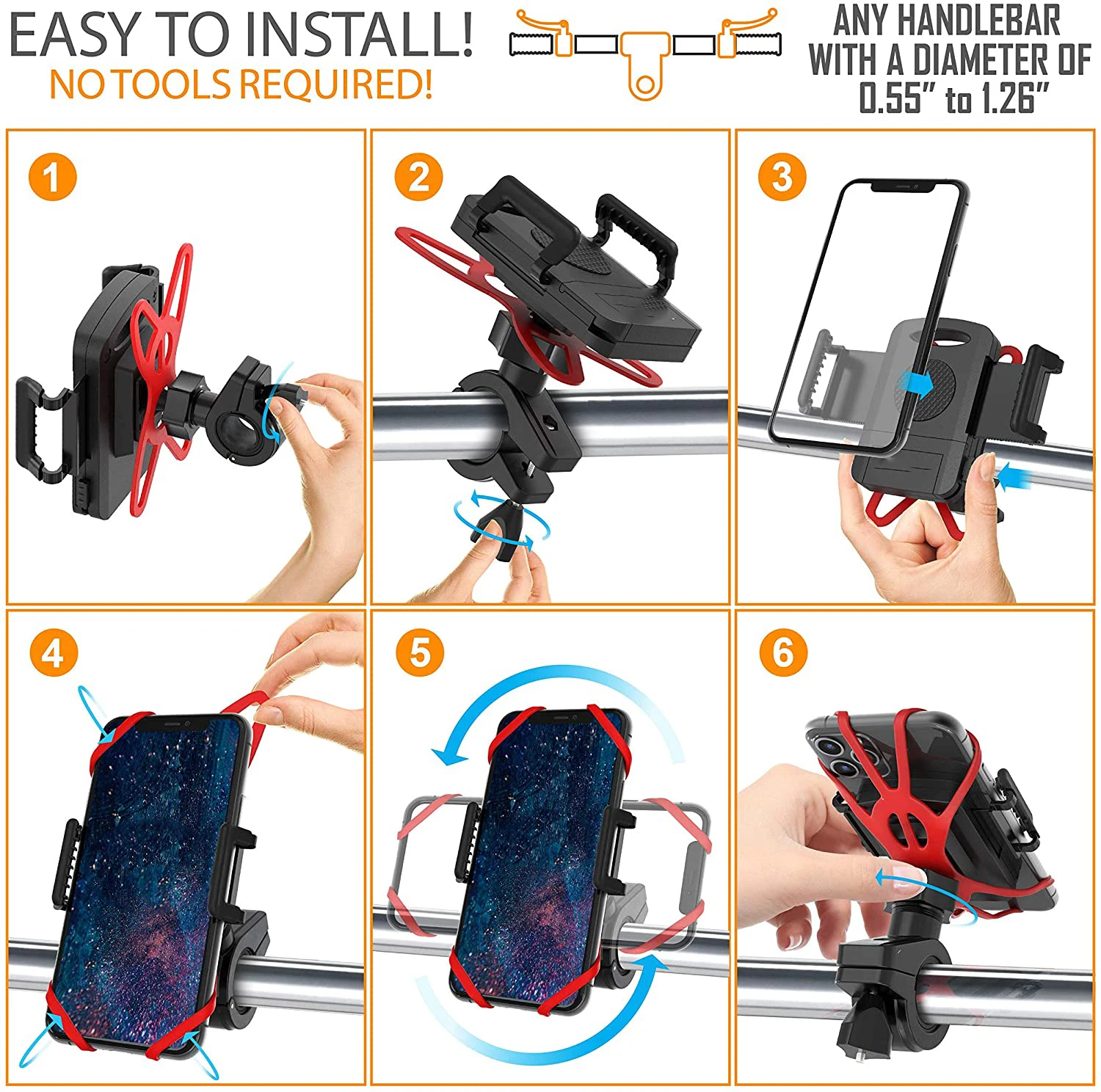 Bike Grip Phone Holder motorcycle Phones Stand Mount Universal Smartphones Handler Clamp 360 Rotation Bicycle Cradle Accessorie
Bike Grip Phone Holder motorcycle Phones Stand Mount Universal Smartphones Handler Clamp 360 Rotation Bicycle Cradle Accessorie