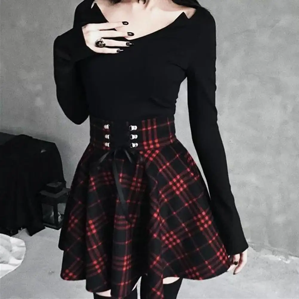 

Fashion Vintage 5XL Women Scotland Plaid Bandage High Waist Large Swing Cotton Tartan Skirt Women Skirt Sexy plaid Pleated Skirt