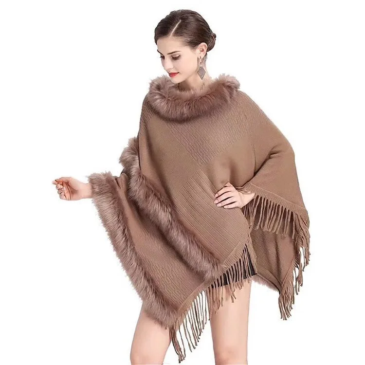 Women'S Autumn 2021 New Fashion Khaki Knit Tops Loose Pullover Sweater Batwing Sleeve Cape Coat Lady O-neck Fur Tassel Sweater
Women'S Autumn 2021 New Fashion Khaki Knit Tops Loose Pullover Sweater Batwing Sleeve Cape Coat Lady O-neck Fur Tassel Sweater