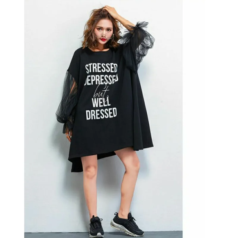 YICIYA 2021 summer womne New T-shirt dress Round neck letter printingMesh lantern sleeves Loose plus size Casual dress
YICIYA 2021 summer womne New T-shirt dress Round neck letter printingMesh lantern sleeves Loose plus size Casual dress