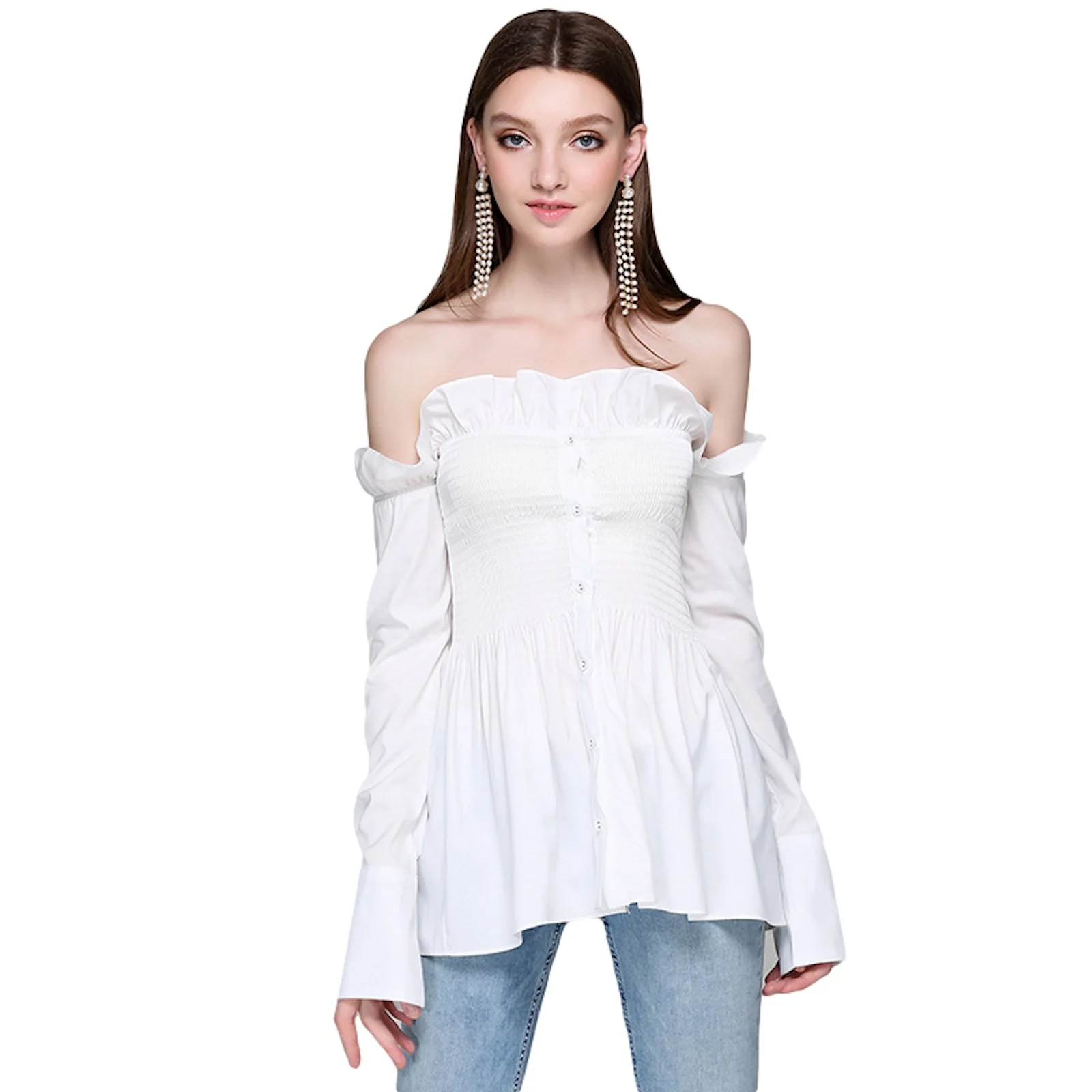 Ruffle Blouse with Off-shoulder Long-sleeved Tube Top Elastic Waist Slimming Shirt Women Blouses Shirts Goth Women Blouse
Ruffle Blouse with Off-shoulder Long-sleeved Tube Top Elastic Waist Slimming Shirt Women Blouses Shirts Goth Women Blouse