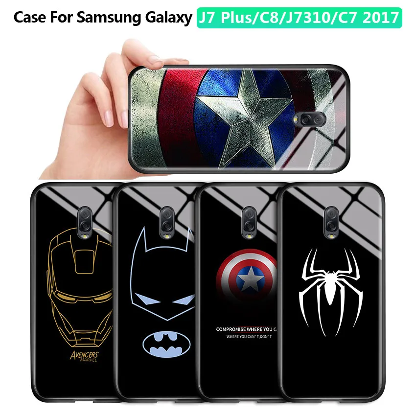 Для Samsung Galaxy J7 Plus / C8 J7310 C7 2017 Marvel Ironman противоударный чехол из закаленного стекла