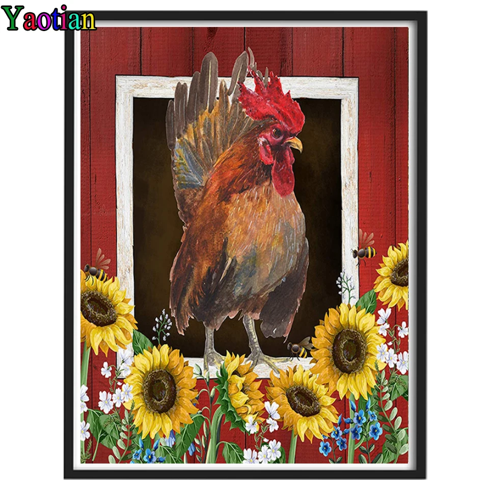 

Embroidery Diamond Painting Farm landscape, sunflowers, rooster 5d diy cross stitch full square round diamond mosaic Set