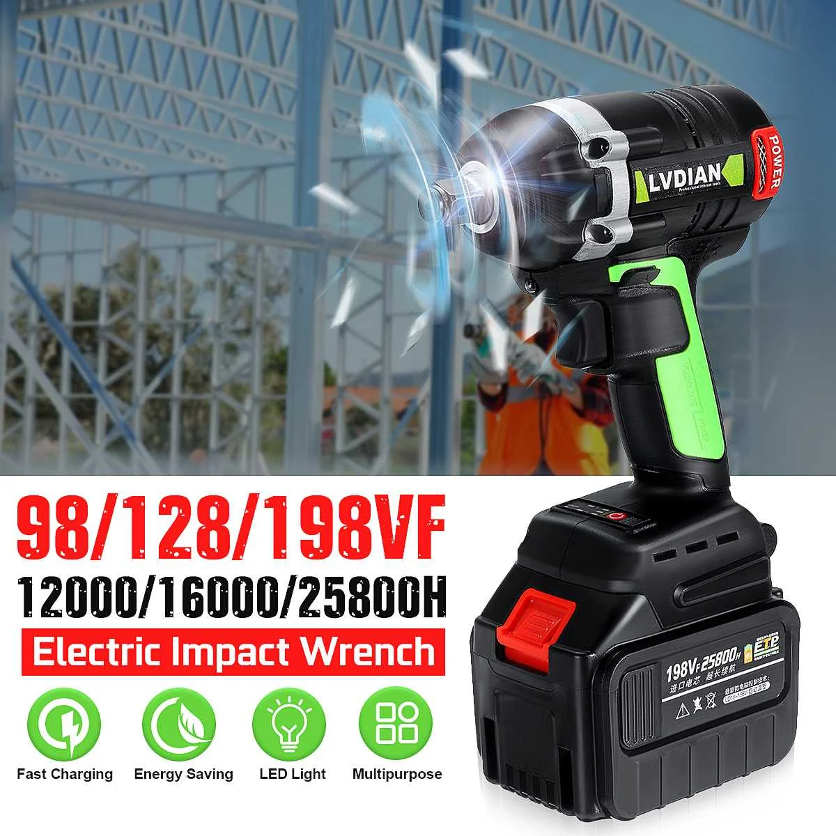 98/128/198VF Electric Cordless Electric Impact Wrench Drill Driver Power Tool Rechargeable Brushless Cordless Battery Wrench
98/128/198VF Electric Cordless Electric Impact Wrench Drill Driver Power Tool Rechargeable Brushless Cordless Battery Wrench