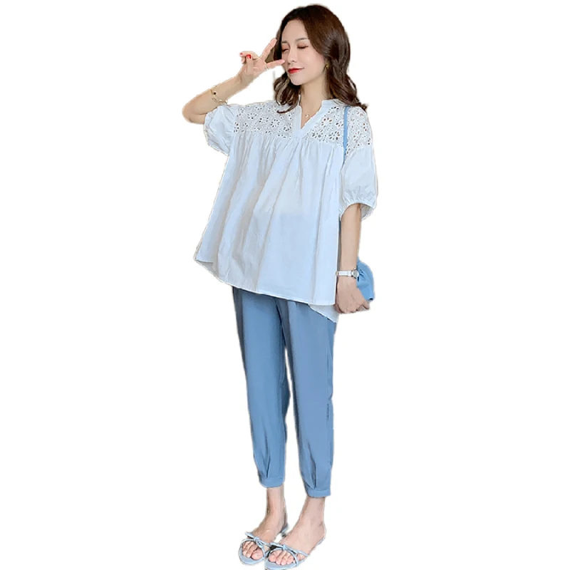 8036# Hollow Out Lace Cotton Patchwork Maternity Blouses Tunic Tops Clothes for Pregnant Women Summer Pregnancy Capris Pants 
8036# Hollow Out Lace Cotton Patchwork Maternity Blouses Tunic Tops Clothes for Pregnant Women Summer Pregnancy Capris Pants
