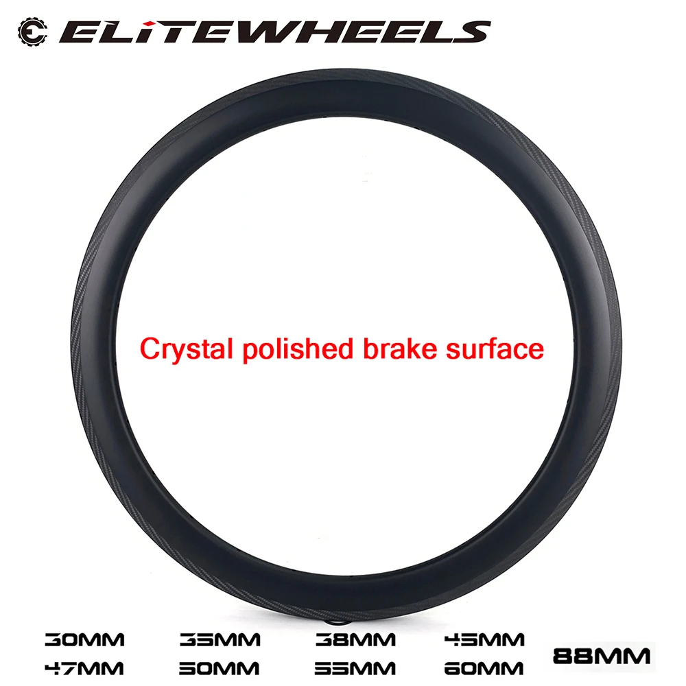

ELITEWHEELS 700c Road Carbon Rims Crystal Polished Brake Surface 25 Or 27mm Width Tubular Clincher Tubeless For Bicycle Wheelset