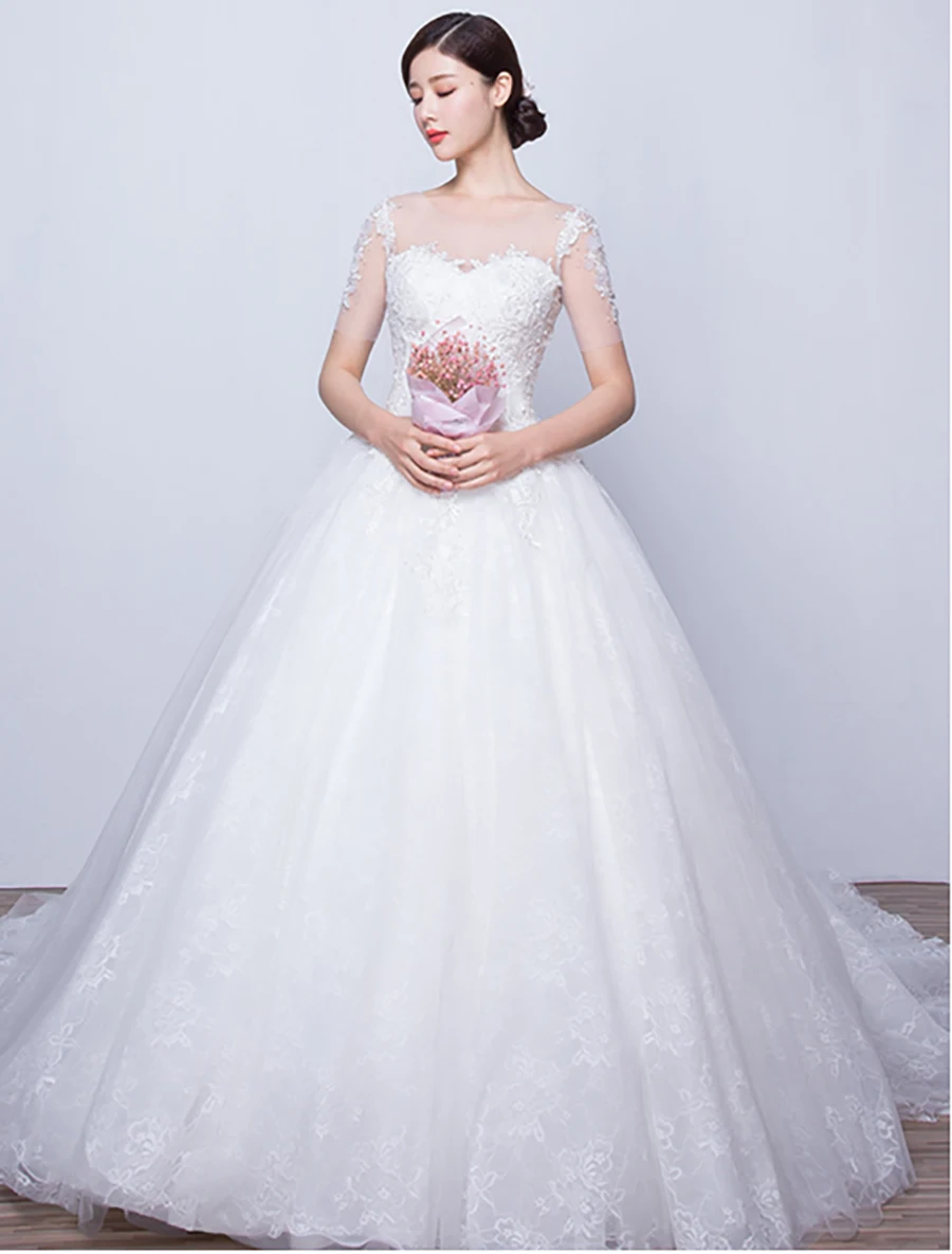 Bridal wedding dress Vintage white short Sleeves Long Train Ball Gowns for girls Lace pearl handmade wedding dress chapel
Bridal wedding dress Vintage white short Sleeves Long Train Ball Gowns for girls Lace pearl handmade wedding dress chapel