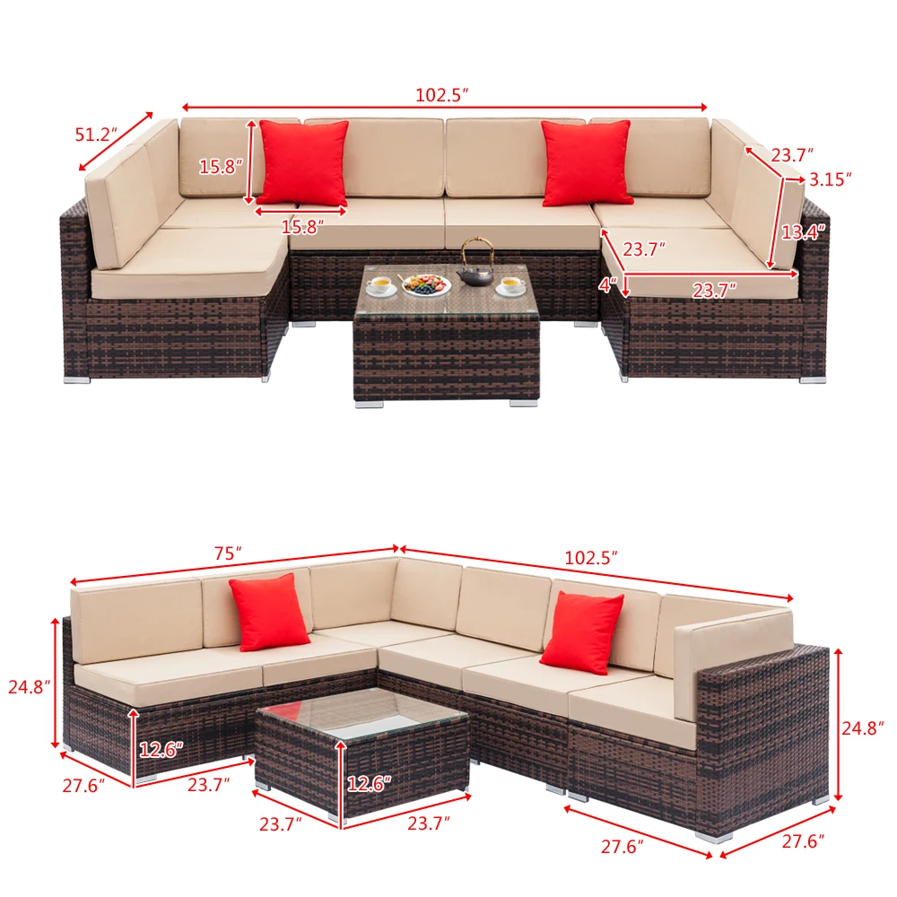 New 2020 Fully Equipped Weaving Rattan Sofa Set with 2pcs Corner Sofas & 4pcs Single Sofas & 1 pcs Coffee Table Black Embossed
New 2020 Fully Equipped Weaving Rattan Sofa Set with 2pcs Corner Sofas & 4pcs Single Sofas & 1 pcs Coffee Table Black Embossed