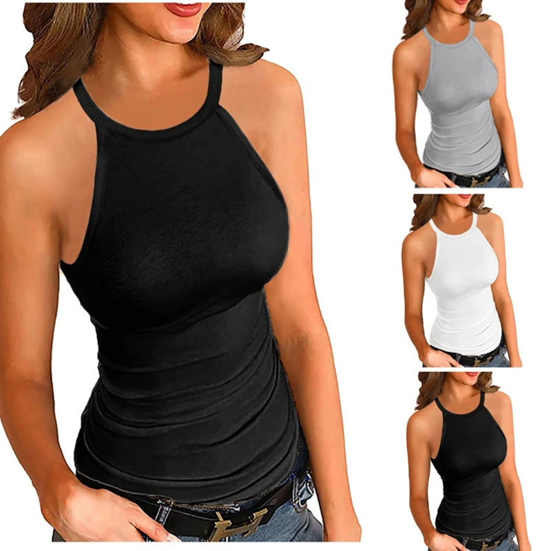 Майка женская однотонная без рукавов, модная повседневная тенниска в рубчик, майка с круглым вырезом, мягкая и удобная рубашка, однотонная 
Майка женская однотонная без рукавов, модная повседневная тенниска в рубчик, майка с круглым вырезом, мягкая и удобная рубашка, однотонная