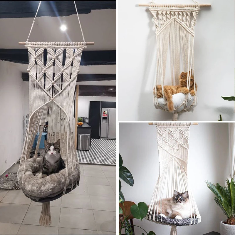 Hand-Woven Hanging Basket Cotton Pet Nest Cat Dog Hammock Thread Toy Swing Bohemian Wall Hanging Macrame 8 Sizes
Hand-Woven Hanging Basket Cotton Pet Nest Cat Dog Hammock Thread Toy Swing Bohemian Wall Hanging Macrame 8 Sizes